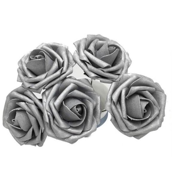 25 pcs Silver Roses Flowers with stems Realistic Floral Grey Wedding Bouquet - Picture 3 of 4